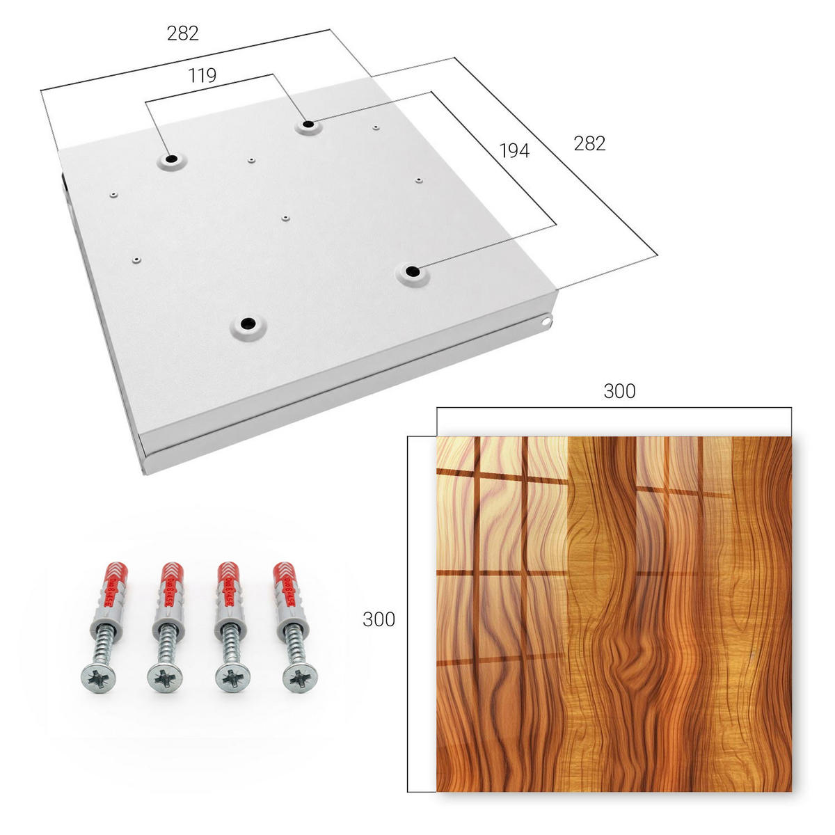 SCHLÜSSELBOX Weiß 30x30 cm – Türöffnung nach rechts - Holzwellen - Braun, Metall (30/30/5cm) - TULUP