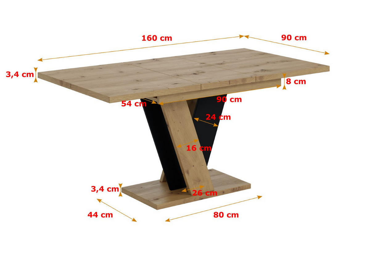 ESSTISCH ausziehbar 120 -160x90x75 cm - Artisan Eiche Optik/Schwarz- INEY - Eichefarben, Holzwerkstoff (120/90/75cm) - ALTDECOR