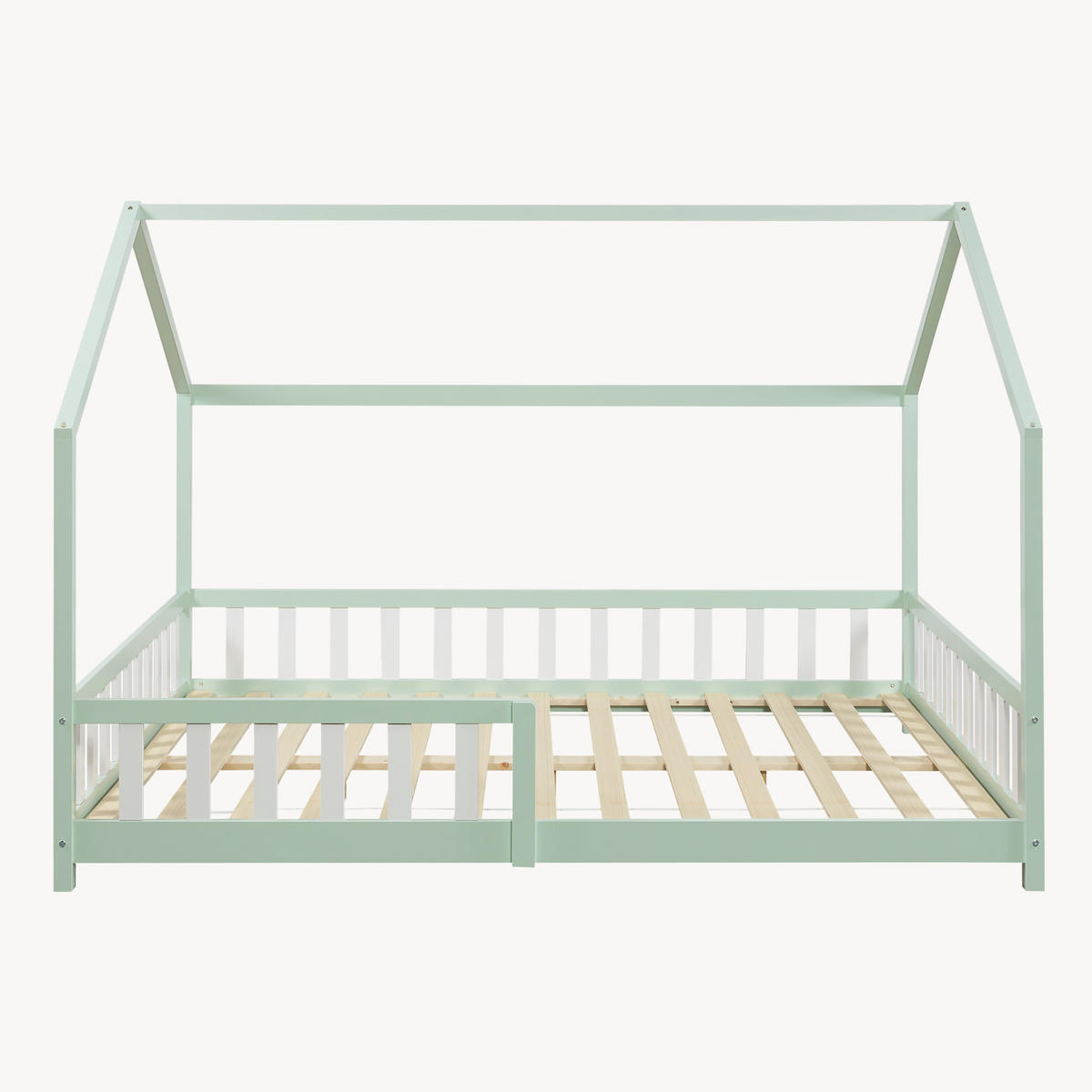 HAUSBETT Hesel - Weiß/Mintgrün, Holz (140/200cm) - [en.casa]