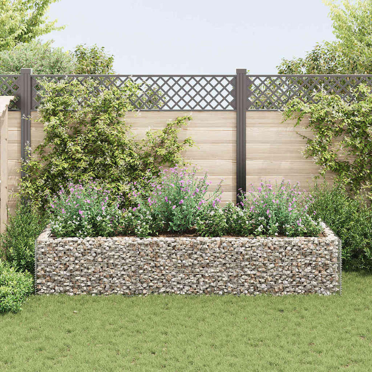 GABIONEN Hochbeet ROON aus Stahl | 270×90×50cm | Steinkorb Gabionengitter - Silberfarben, Metall (270/50/90cm) - DELUKE