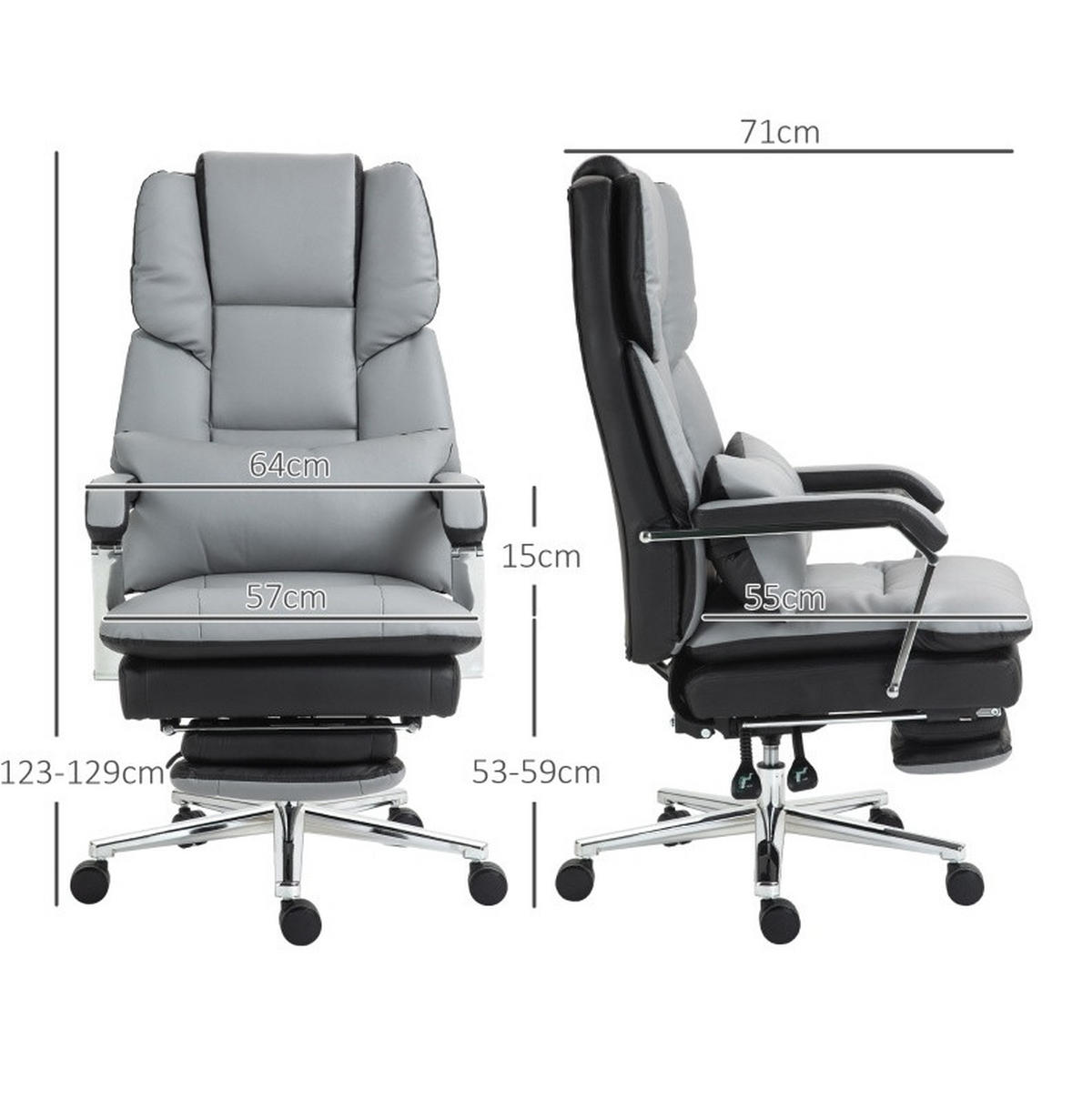BÜROSTUHL ergonomisch verstellbar 63 x 71 x 123-129 cm Kunstleder Gray - Grau, Kunststoff (71/129/63cm) - Meubliv