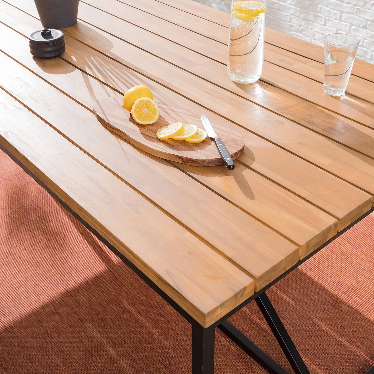 GARTENTISCH - Akazie massiv / Stahl - Braun / Schwarz - Schwarz/Braun, Holz/Metall (90/180/74cm) - home24