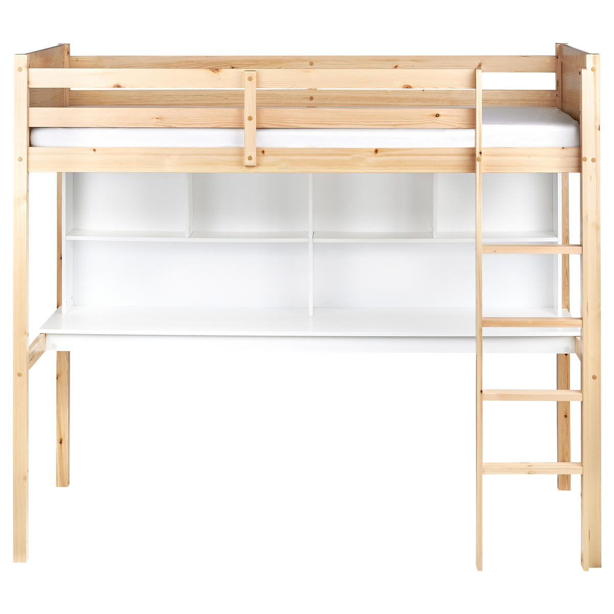 HOCHBETT MIT SCHREIBTISCH 90x200 cm Heller Holzfarbton Foucamont - Hellbraun, Holz (90/200cm) - Beliani