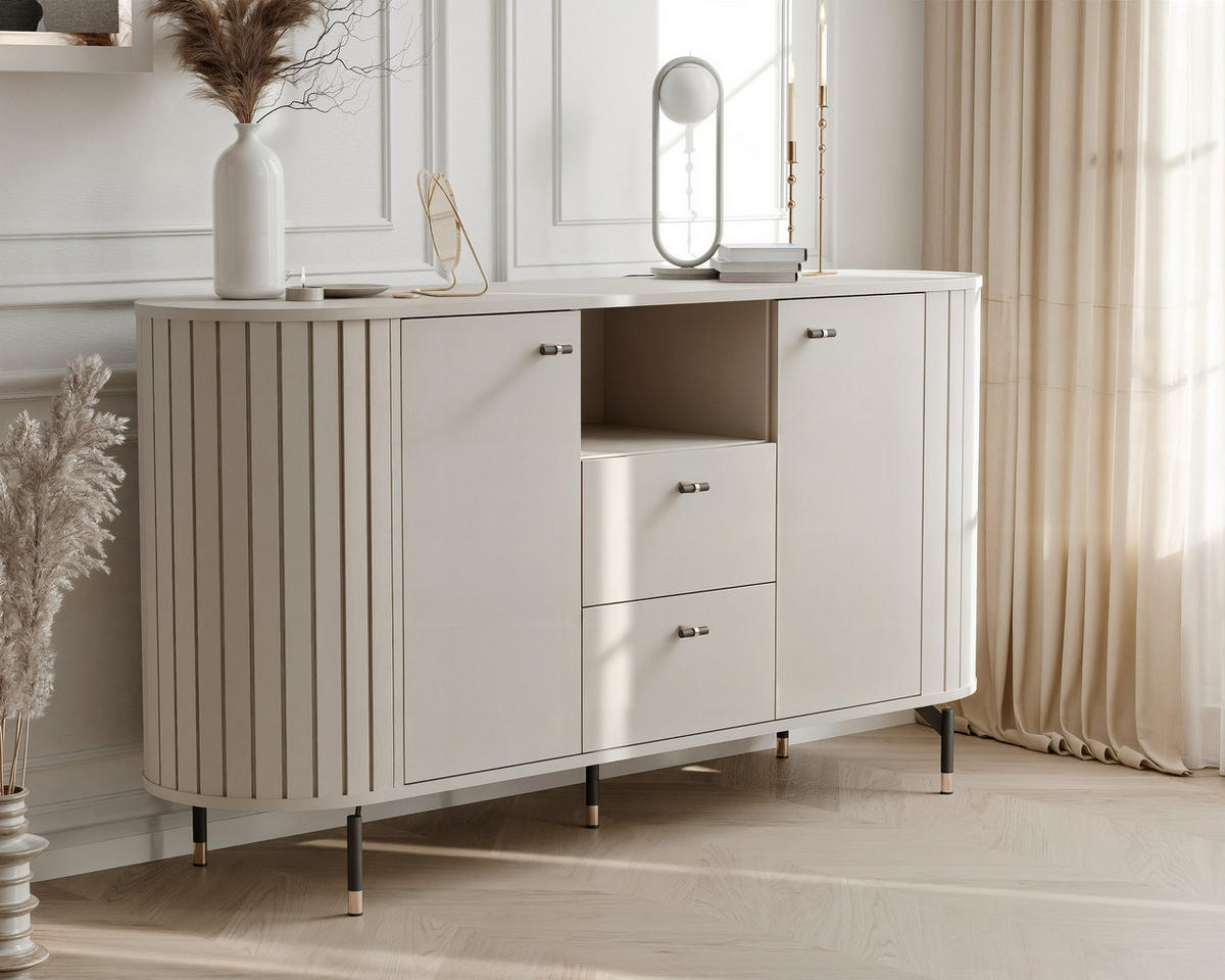 KOMMODE geriffelt, mit Fach, Kaschmir - Kaschmir, Holzwerkstoff (190/81/40cm) - Idohome