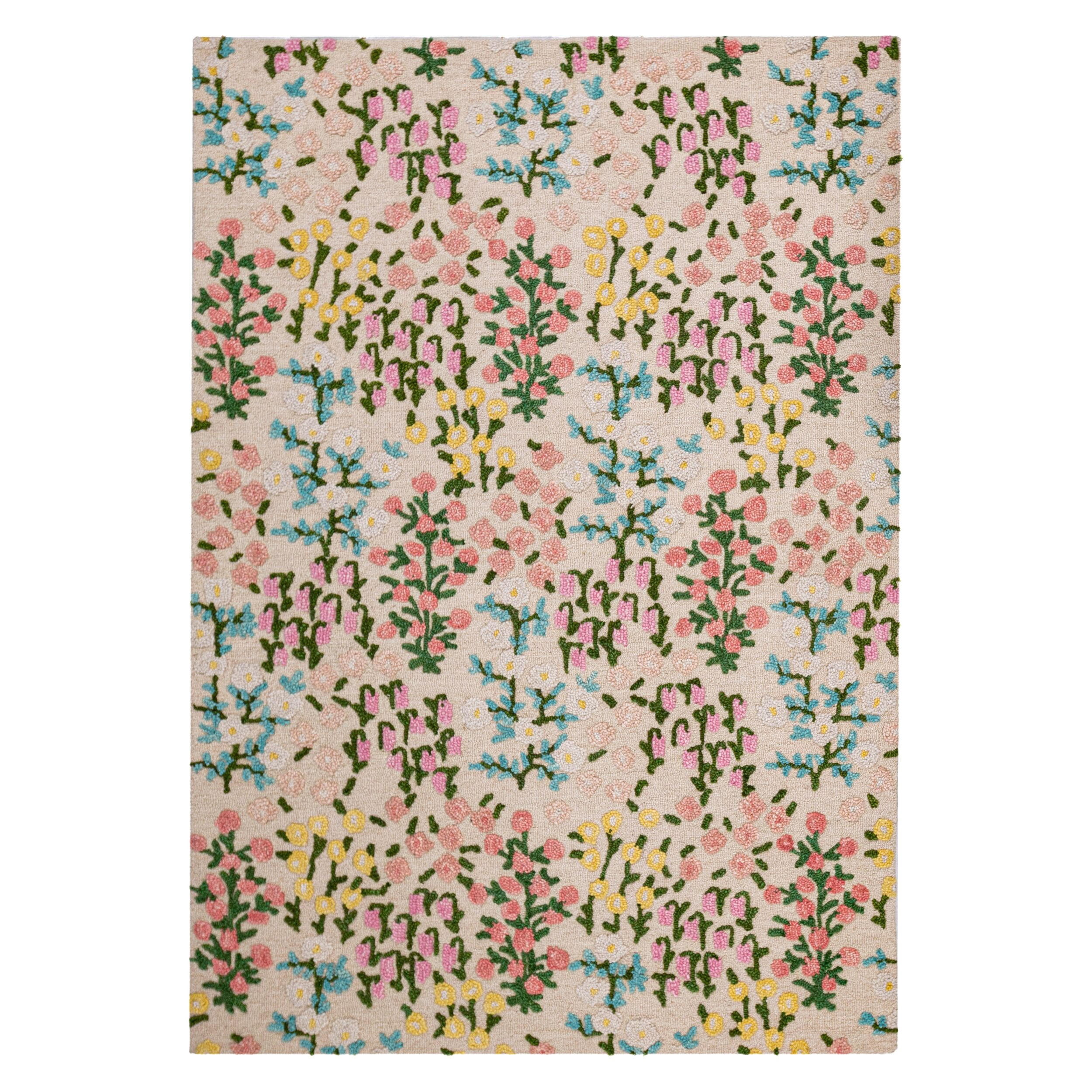 WOLLTEPPICH Floral Muster, Naturmotive, Schlafzimmer Multicolor-Rosa Rechteckig 160x230 - Beige, Textil (160/230cm) - KADIMA DESIGN