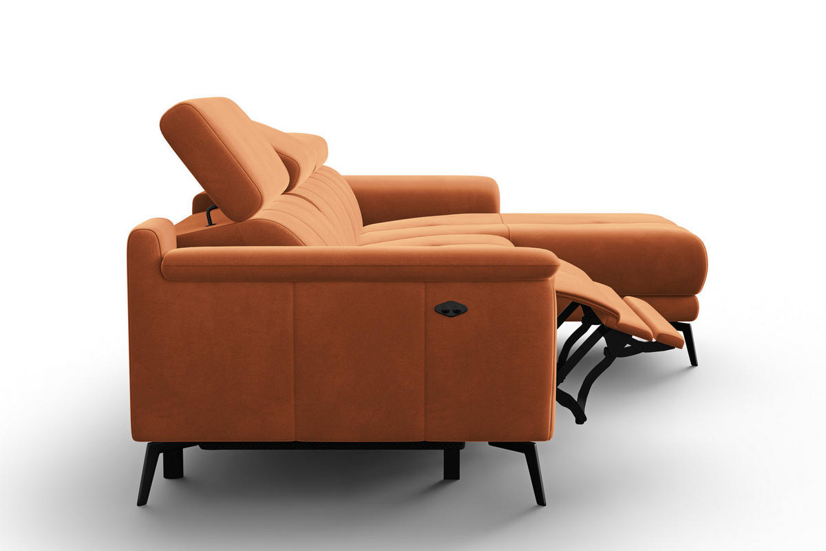 ECKSOFA FIERO 4-Sitzer RECHTS, Oranger Veloursstoff - Schwarz/Orange, Holz/Textil (288/170cm) - Courtois Laville