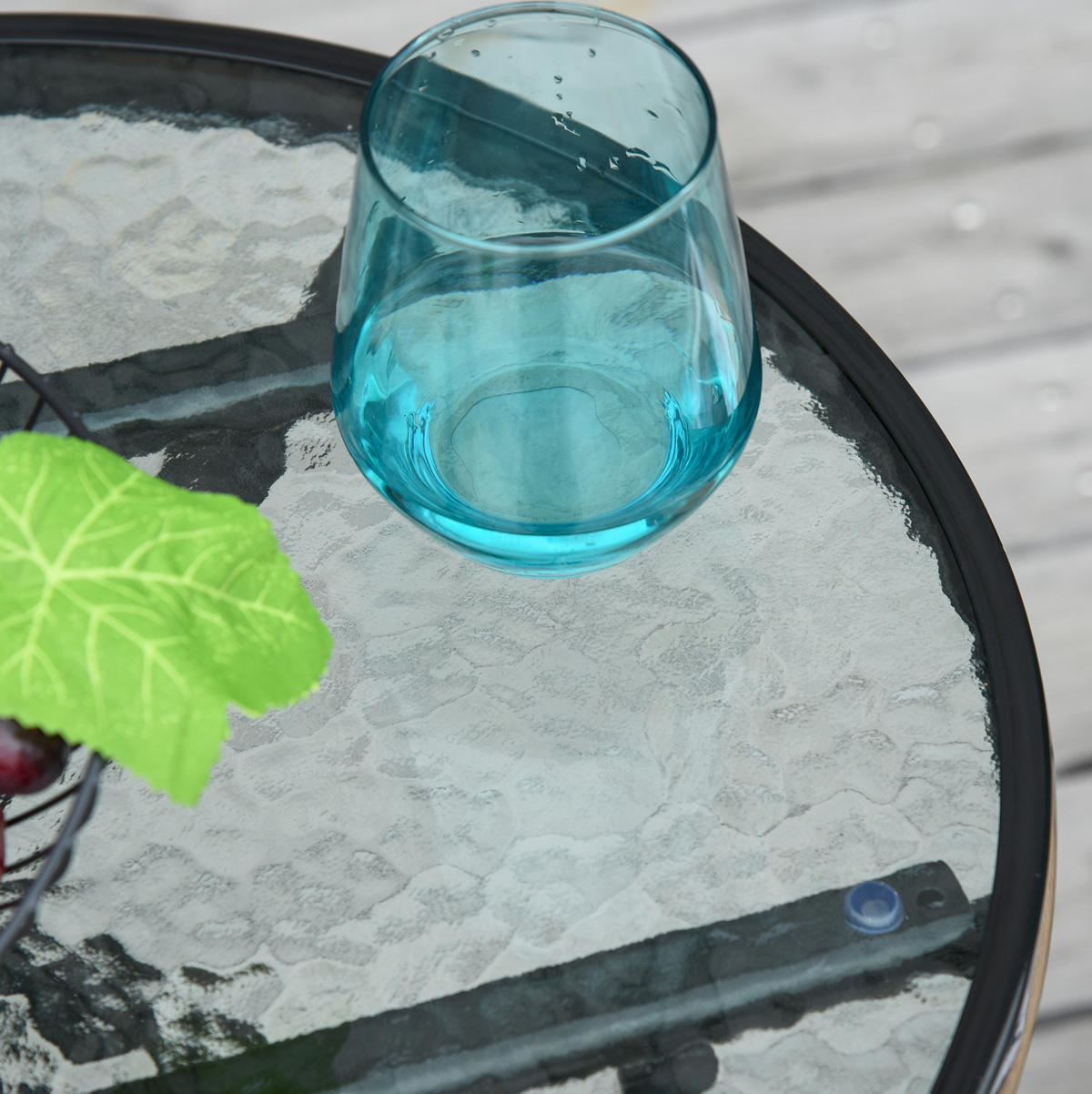 BALKONTISCH Ø45/50 cm klappbar mit Sicherheitsverschluss und Glasplatte aus Metall, Schwarz - Schwarz, Metall (40/40/50cm) - Redom