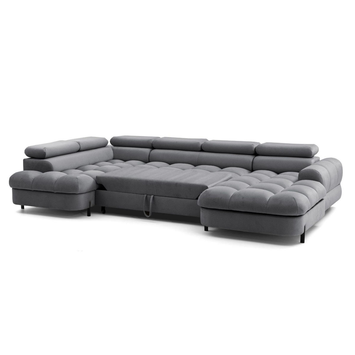 ECKSOFA U-Form BOWL U Links mit Schlaffunktion 125x265 Velours Dunkelgrau - Dunkelgrau/Schwarz, Holz/Textil (339/90/195cm) - Muffo