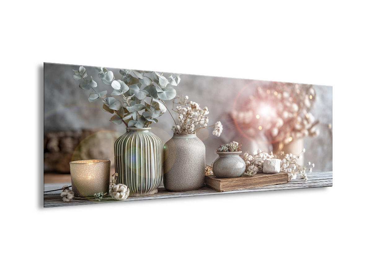 GLASBILD 80x30 cm Stillleben Eukalyptus salbeigrün - Beige, Glas (80/30cm) - artissimo