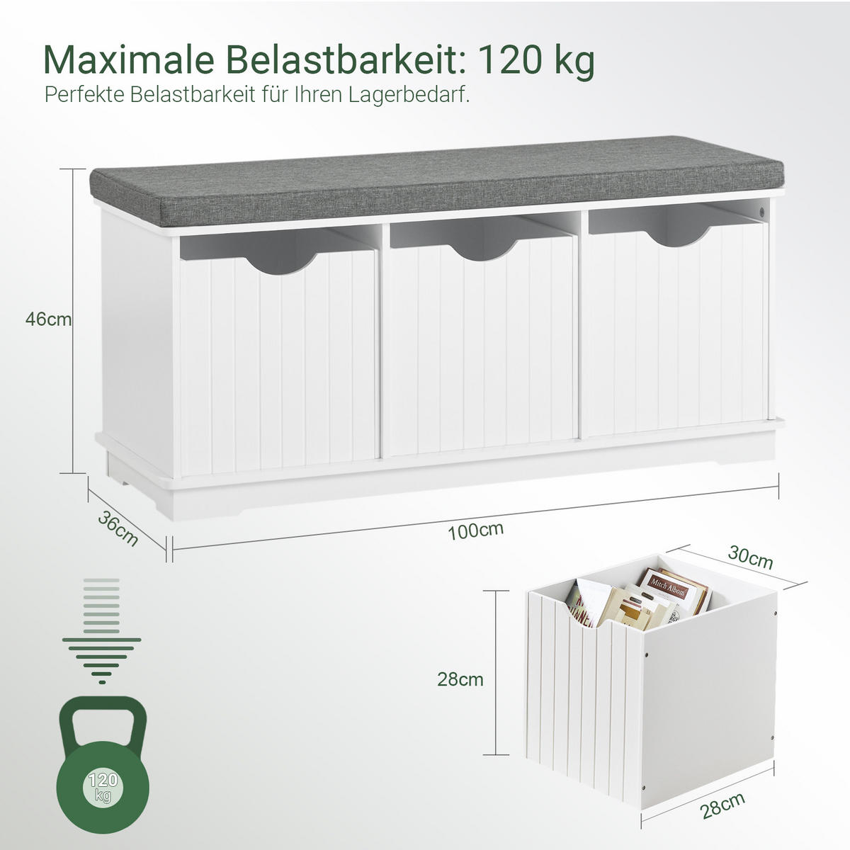 SCHUHBANK Weiß - Weiß, Holzwerkstoff (100/46/36cm) - SoBuy