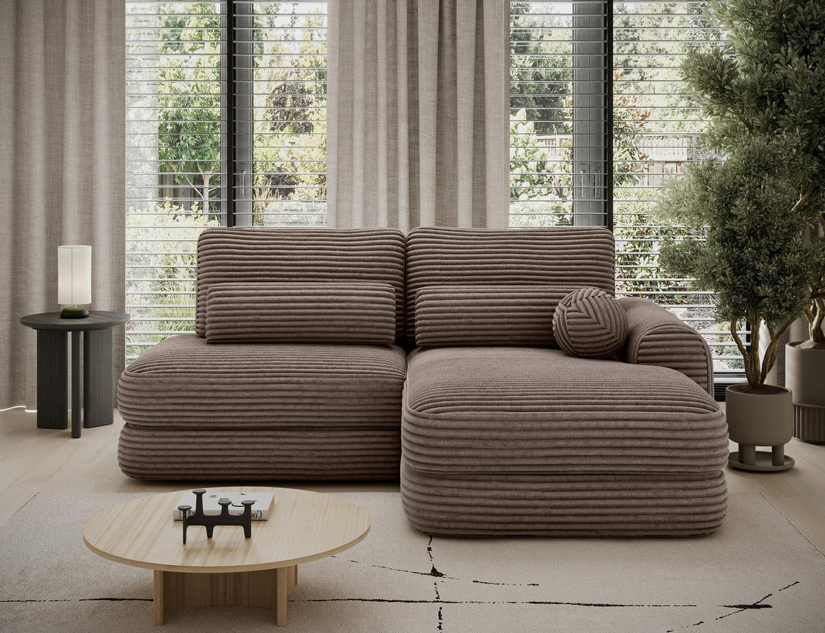 ECKSOFA RIPELI L-Form mit Schlaffunktion & Bettkasten – Modernes 3-Sitzer Sofa, Wellenfederung, 217 × 175 cm - Hellbraun/Schwarz, Kunststoff (175/217cm) - Wohnideebilder