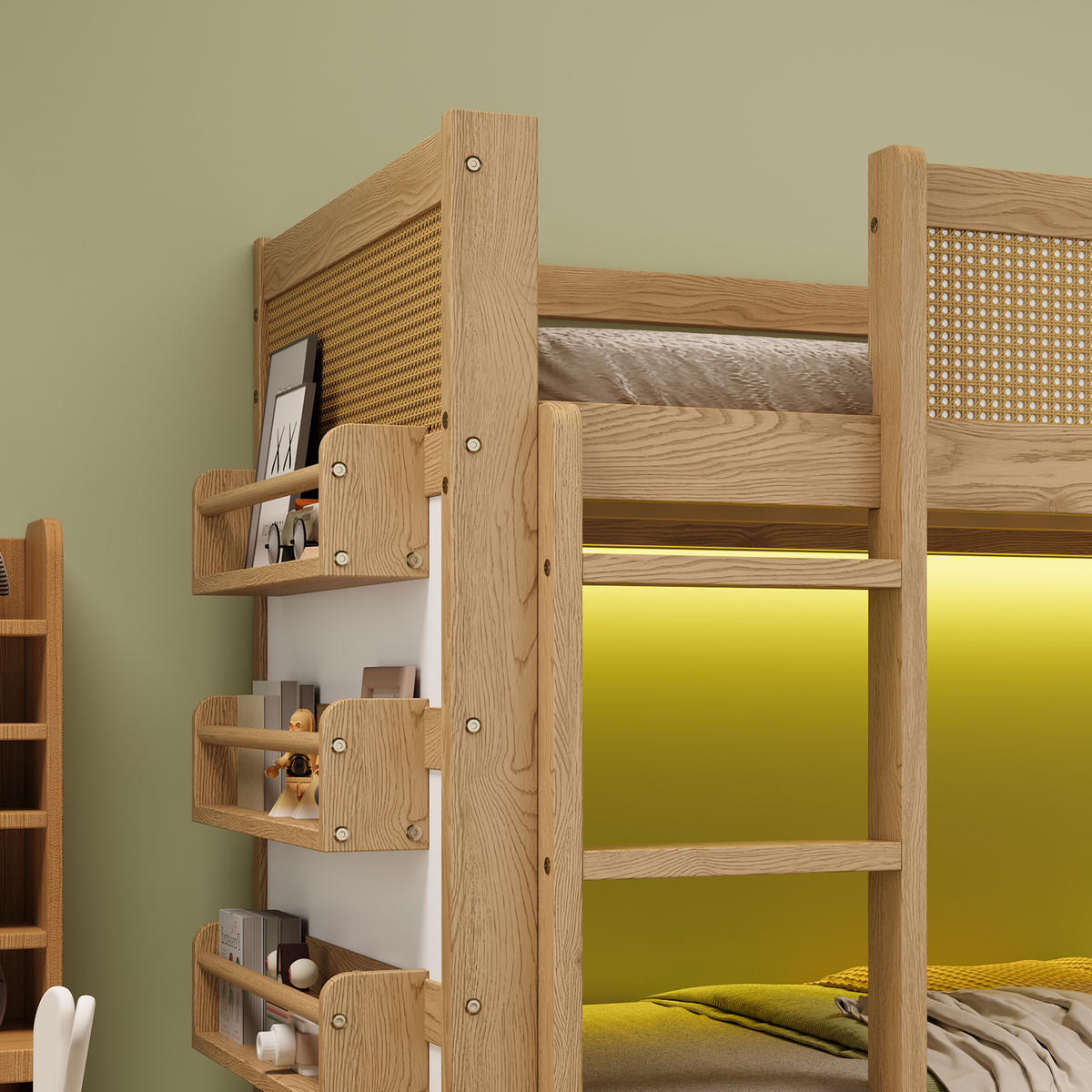 HOCHBETT 90/200 cm in Natur & Weiß mit LED, Ablagen und Treppe - Naturfarben, Holz/Holzwerkstoff (90/200cm) - WISHDOR