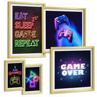 BILDER SET 5er Set - 50x50 cm & 20x30 cm & 40x60 cm Goldrahmen - Gamepads, Spielersymbol-Untertitel - Goldfarben, Kunststoff (40/60cm) - TULUP