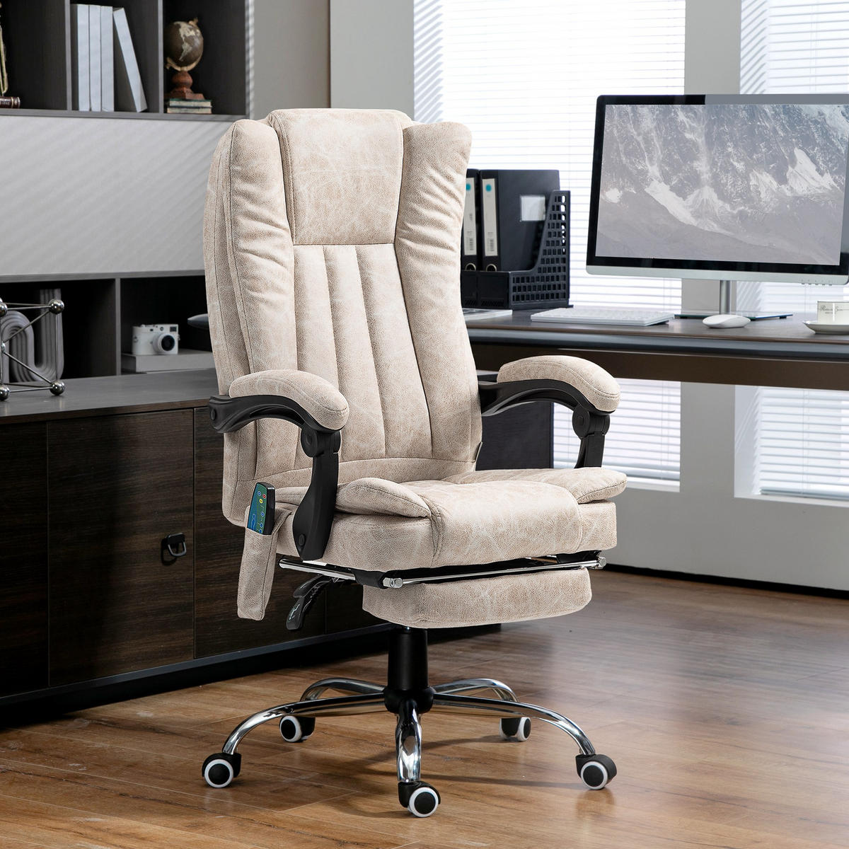 BÜROSTUHL mit Vibrationsmassage, Ergonomischer Schreibtischstuhl, Liegefunktion - Weiß, Metall (70/120/62cm) - Vinsetto