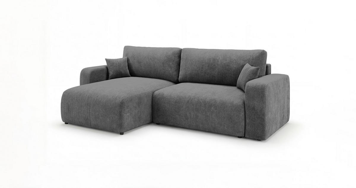 ECKSOFA BERLIN rechts dunkelgrau Cord Poso 60 - Schlaffunktion, Bettkasten - Anthrazit, Textil (285/184cm) - Cornero