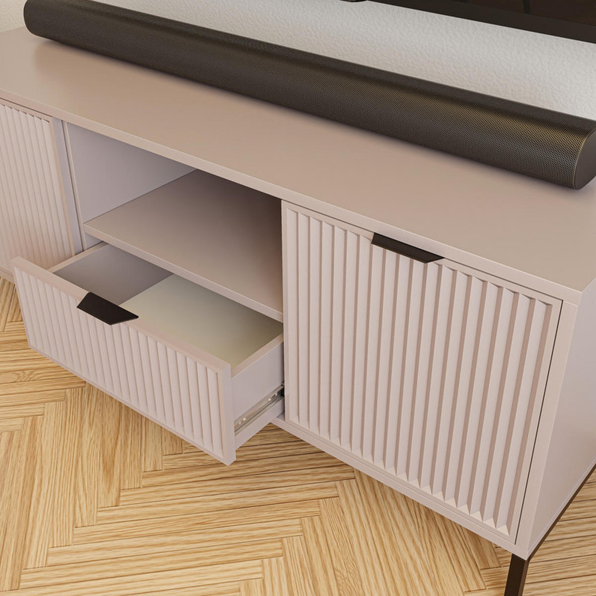 TV-LOWBOARD WAVE 135 cm Cashmere - Beige, Holzwerkstoff (135/56.1/40.6cm) - Idohome
