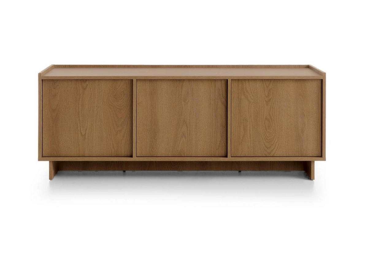 LOWBOARD Suna Japandi Design TV Board Eiche Caramel grifflos 147 cm breit - Braun, Holzwerkstoff (147/55/39cm) - Bettso