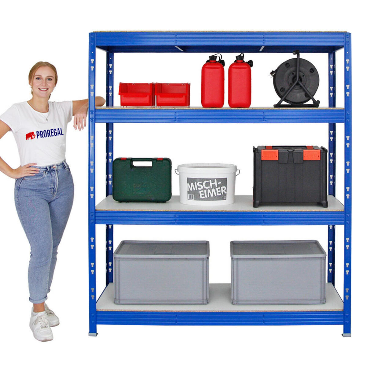 SCHWERLASTREGAL Rhino 180x160x60 cm 4 Melamin-Ebenen 16mm Fachlast 500 kg Blau - Blau/Weiß, Metall (160/180/60cm) - PROREGAL
