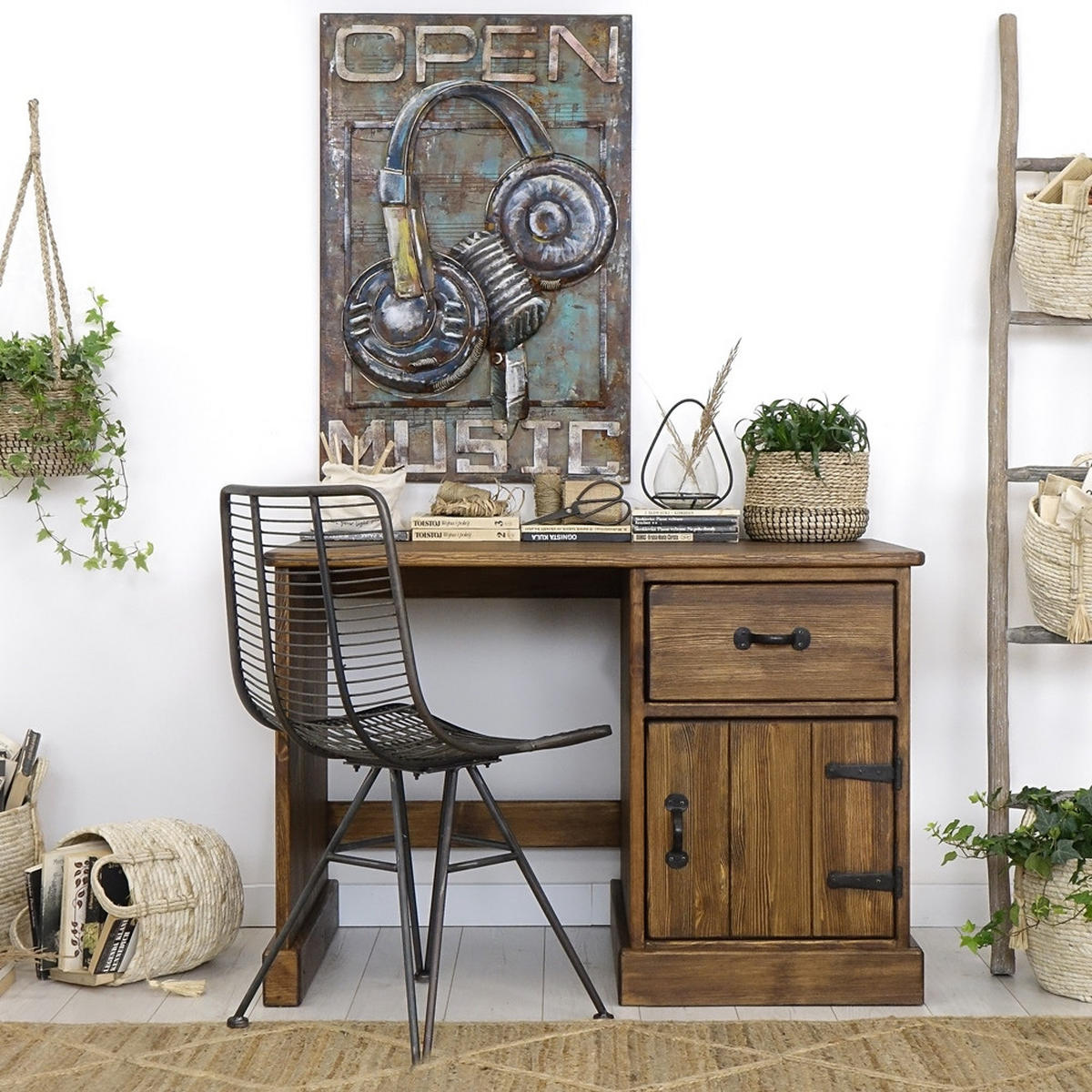 SCHREIBTISCH aus Massivholz Rustyk 2 - Dunkelbraun/Schwarz, Holz (110/60/75cm) - Seart