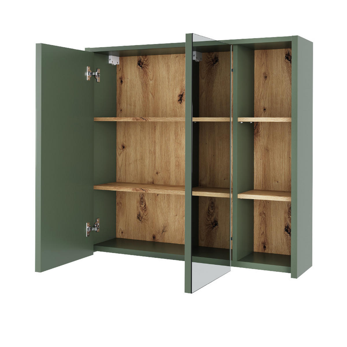 BADSPIEGELSCHRANK Viola Grün/Artisan 80 x 75 cm mit offenen Regalen - Eiche Artisan/Grün, Holzwerkstoff (80/75/18cm) - Vicco