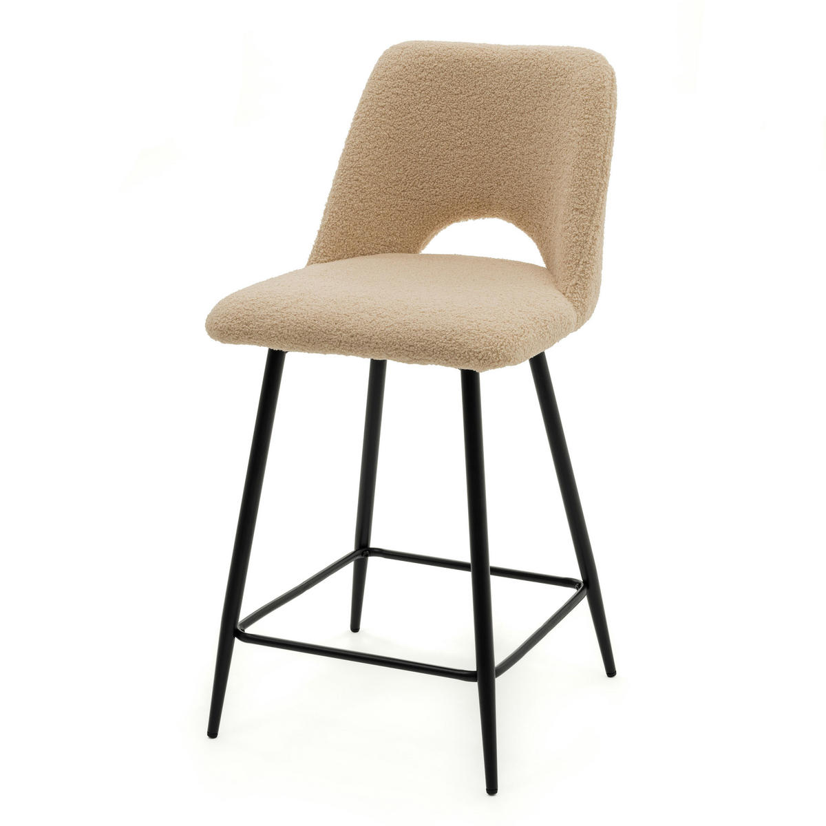 BARHOCKER ORO gepolsterter mit Steppung - beige - Boucle - Beige/Schwarz, Textil/Metall (48/94/55cm) - NEW HOME