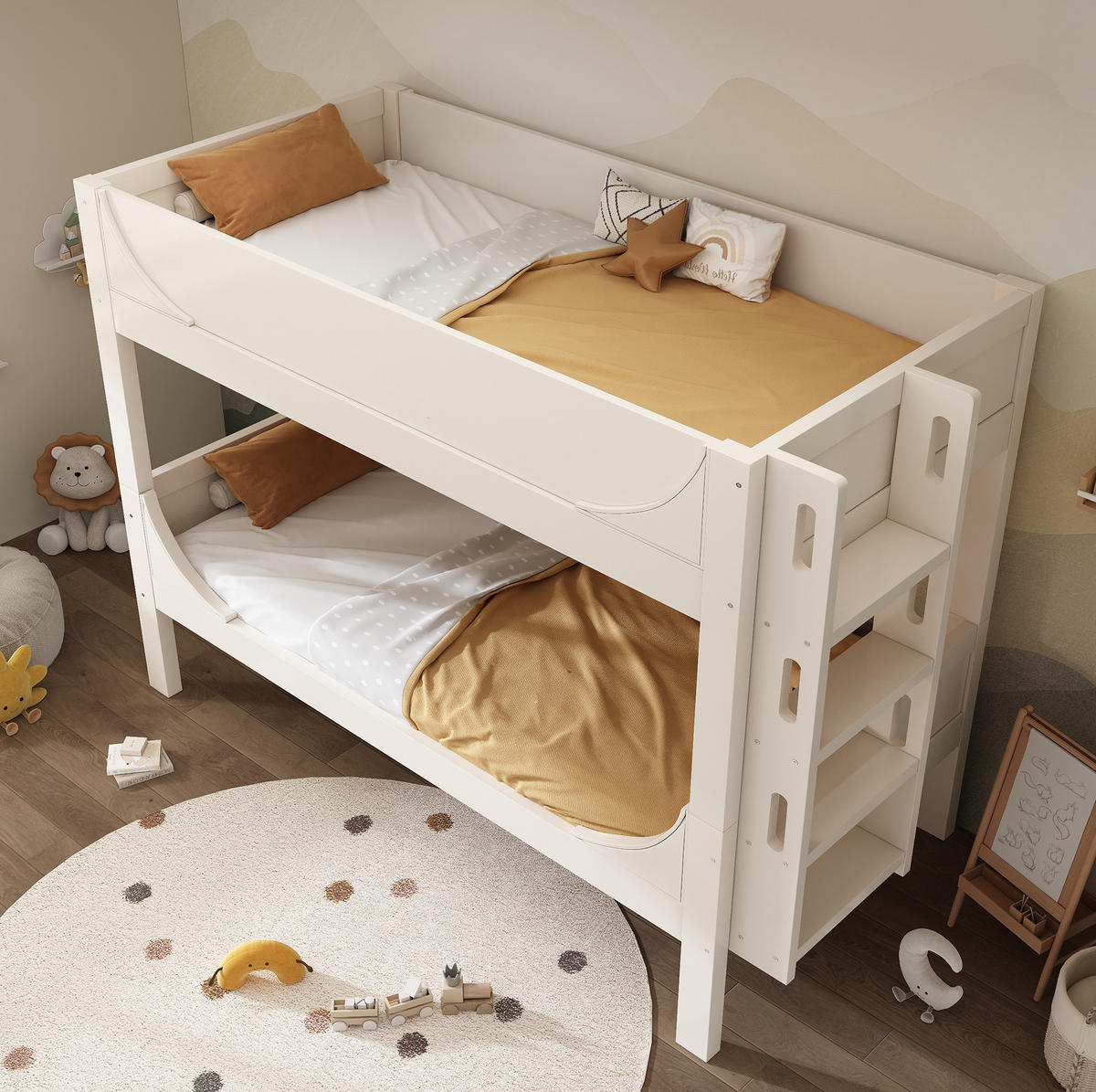 ETAGENBETT 90/200 cm trennbar mit flexibel montierbarer Leiter und Schlittenform, Weiß - Weiß, Holzwerkstoff (90/200cm) - Redom