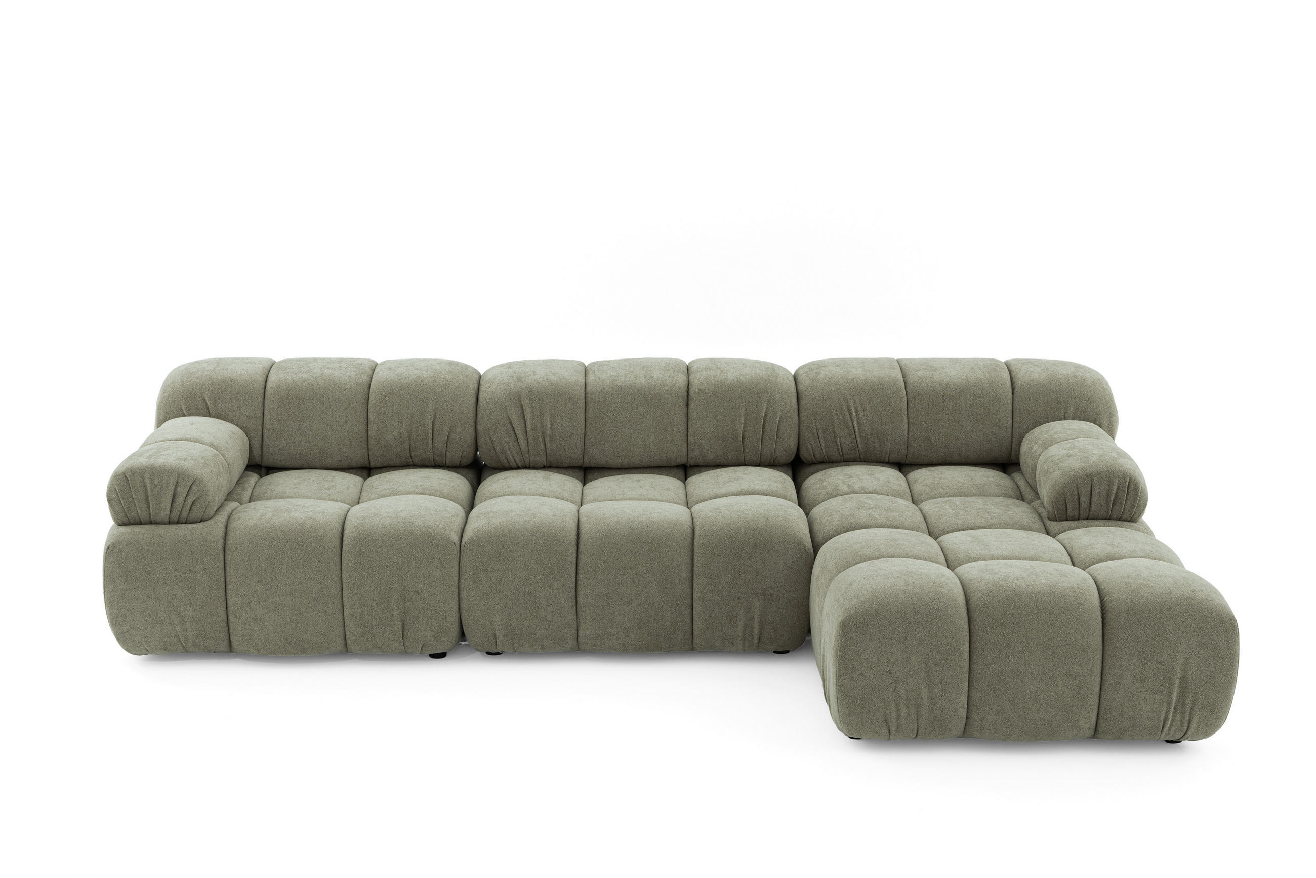 MODULARES Ecksofa MOMENTUM L, Rechts, Breite 282 cm, strukturierter Stoff, Grün - Chromfarben/Grün, Holz/Textil (155/282cm) - Muffo