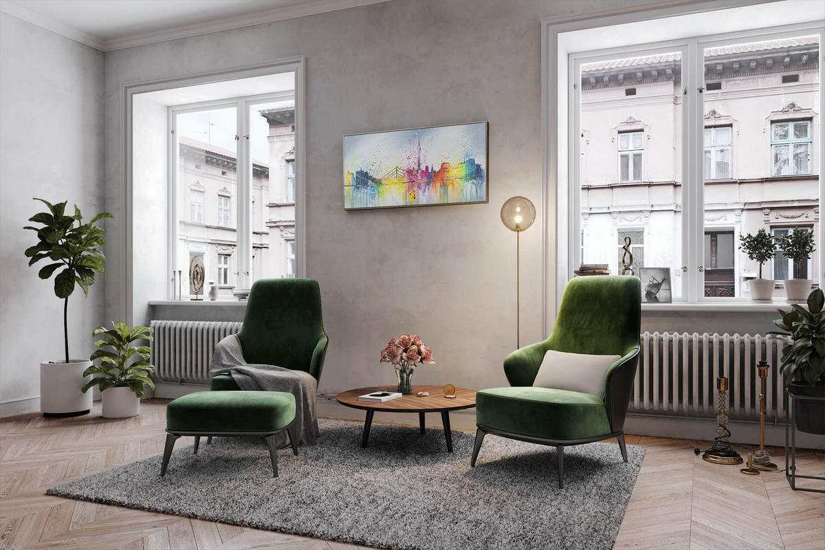 OLEJOMAĽBA 120/60 cm, Mesto a architektúra - sivá, drevo/textil (120/60cm) - KUNSTLOFT