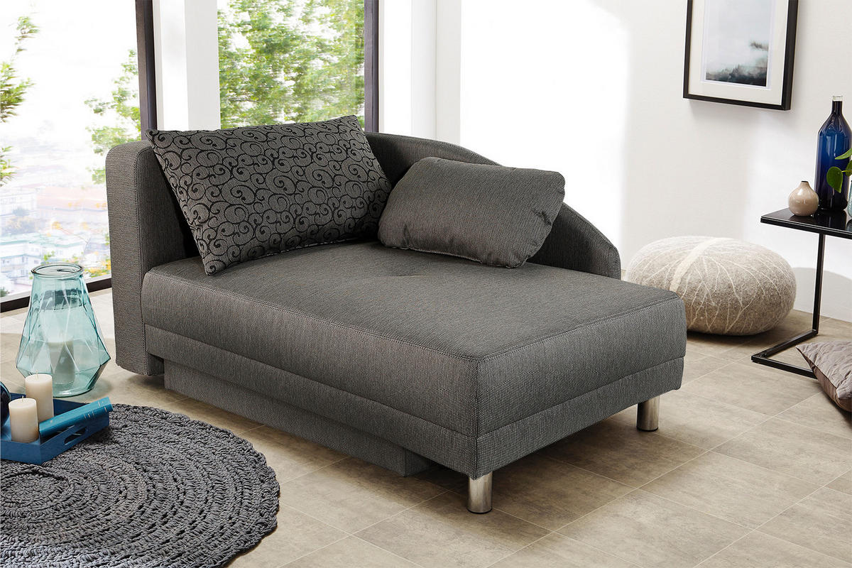 RÉCAMIERE-SCHLAFSOFA mit Bettkasten, Federkern, seitenverkehrt montierbar B149/T90/H80 cm, Liegefläche 200x84 cm, Webstoff Grau / 15123 - Chromfarben/Grau, Textil/Metall (149/80/90cm) - luma-home