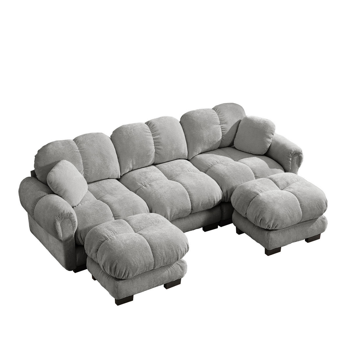 SOFA in U-Form mit Chenille Hellgrau - Hellgrau, Holz (149/90/260.1cm) - Meubliv