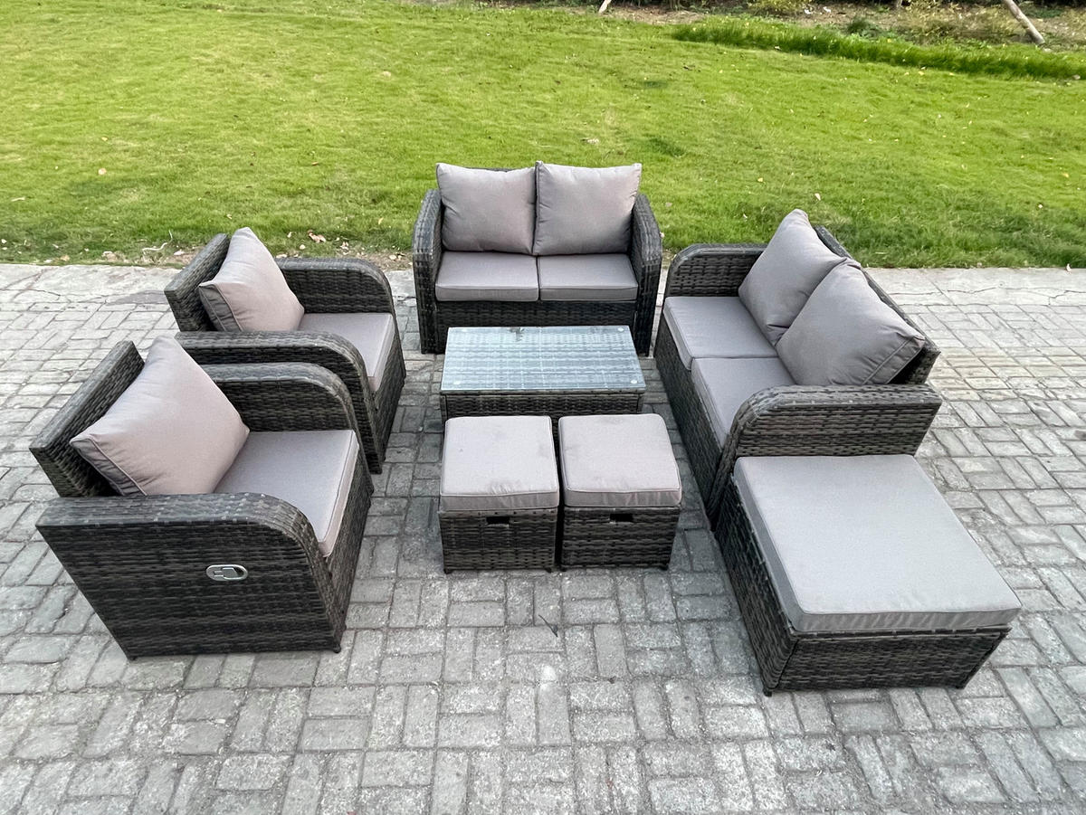 GARTENLOUNGE-SET Polyrattan Dunkelgrau 9-Sitzer - Dunkelgrau, Metall - Fimous