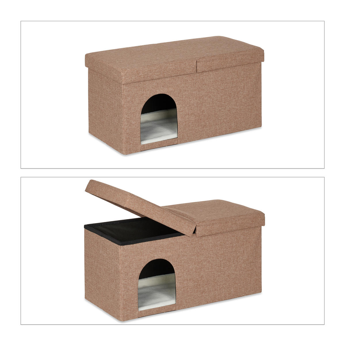 KATZENHÖHLE - Hellbraun, Holzwerkstoff/Textil (74.5/38.5/37cm) - Relaxdays