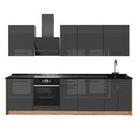 KÖK Fame-Line, Antracit högblank/Goldkraft ek, 280 cm, AP Antracit - Honungsek/Svart högglans, Träbaserade material (280/206.8/60cm) - Vicco