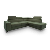 ECKSOFA ALVORO R-S Grün Velours-Stoff mit Schlaffunktion - Grün, Holz (253/190cm) - MASSENO