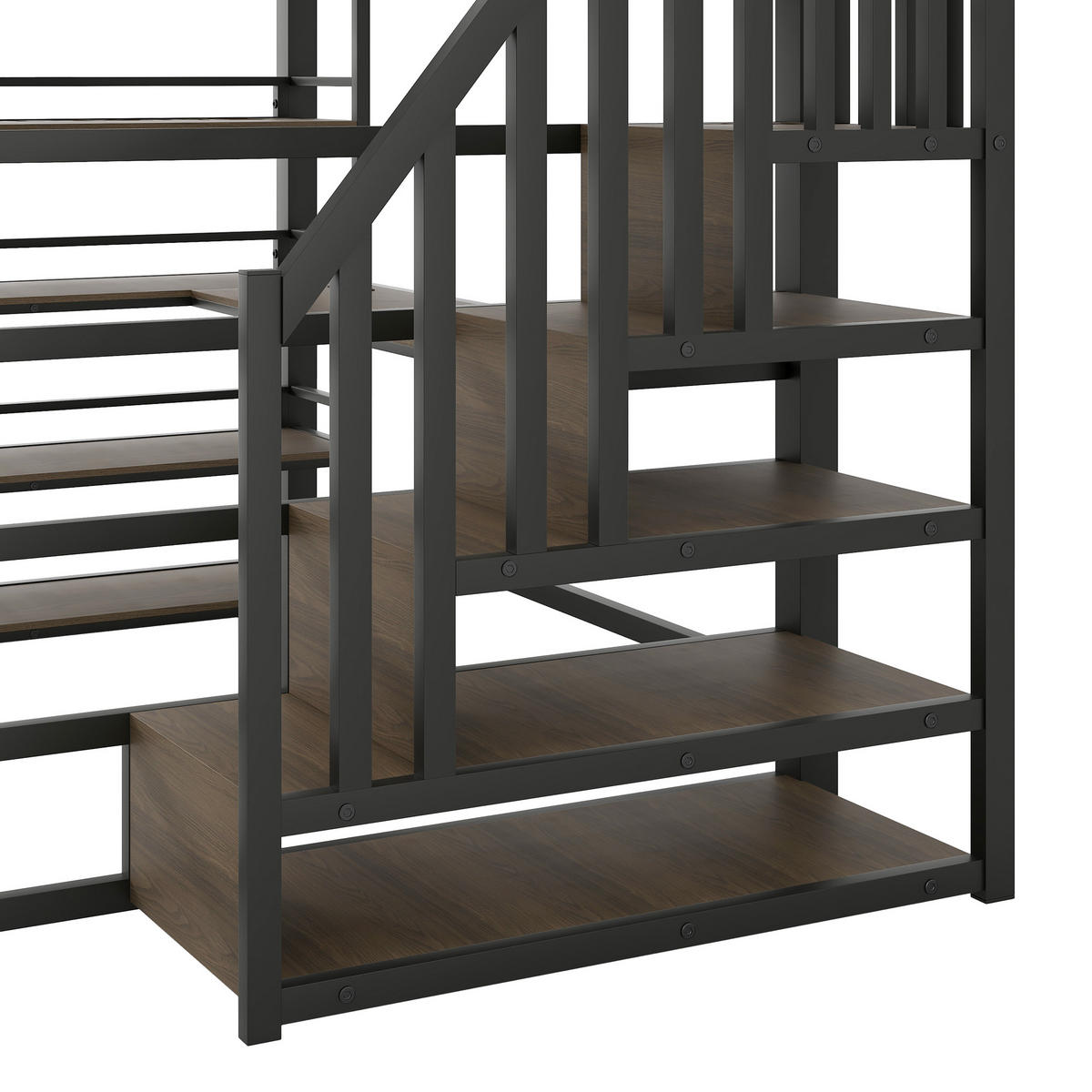 HOCHBETT 140/200 cm in Schwarz mit Treppe, Schreibtisch, Regal, LED und USB - Schwarz, Holzwerkstoff/Metall (140/200cm) - STILVORA
