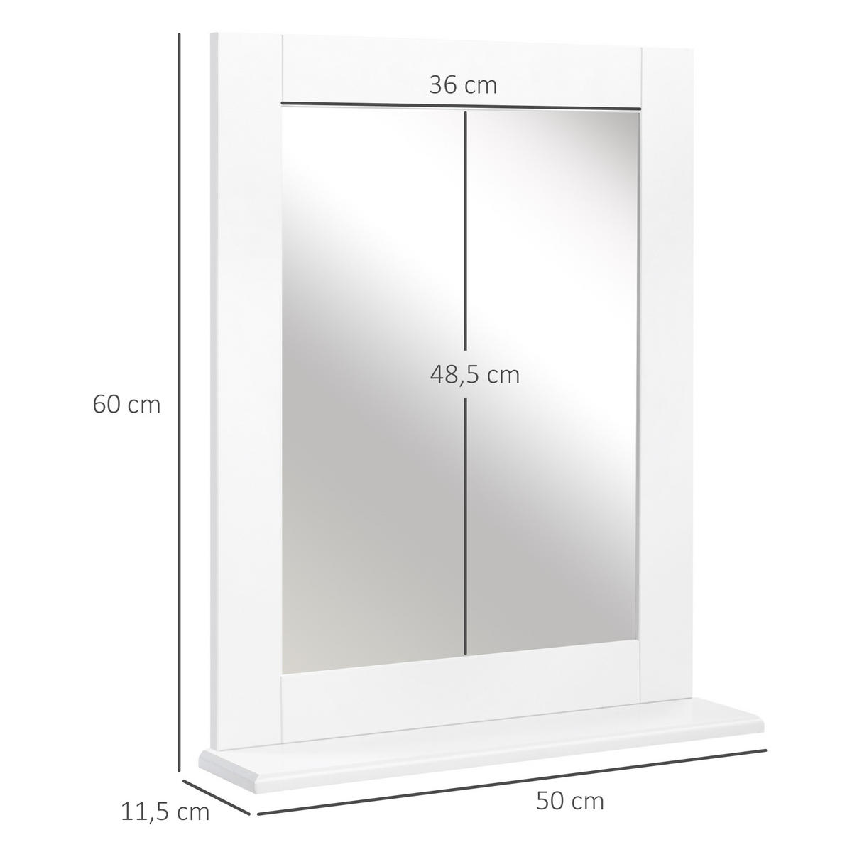 SPIEGELSCHRANK , mit Ablagefläche, 50 x 11,5 x 60 cm ,weiß - Weiß, Glas (50/60/11.5cm) - Vallsero