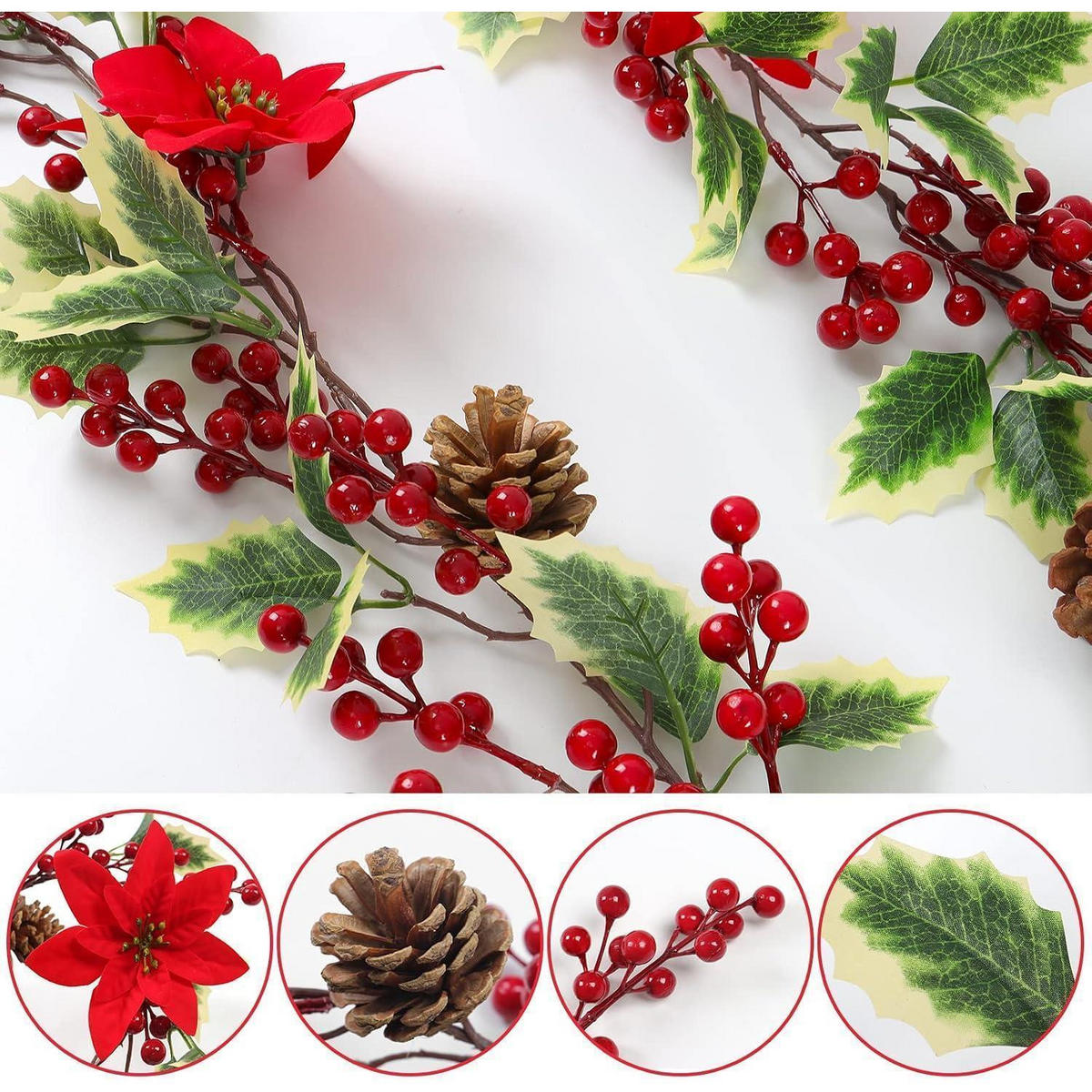 GIRLANDE mit roten Beeren und Tannenzapfen 190 cm - Multicolor, Kunststoff (190cm)