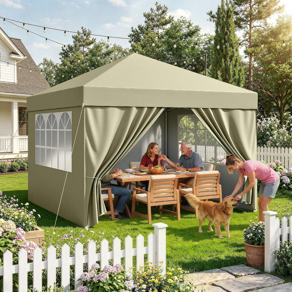 GARTENPAVILLON 3x3m Wasserdicht UV-Schutz 50+ Beige mit 4 Seitenteilen - Beige, Textil (300/265/300cm)