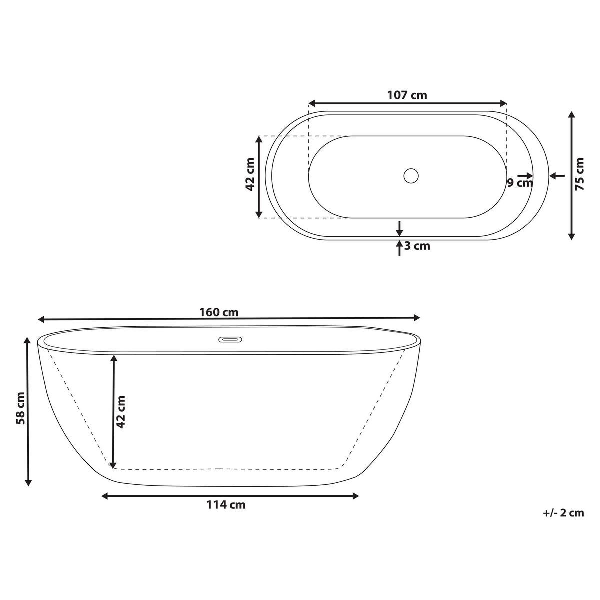 BADEWANNE FREISTEHEND 75x160x58 cm rot Nevis - Rot, Kunststoff (75/58/160cm) - Beliani