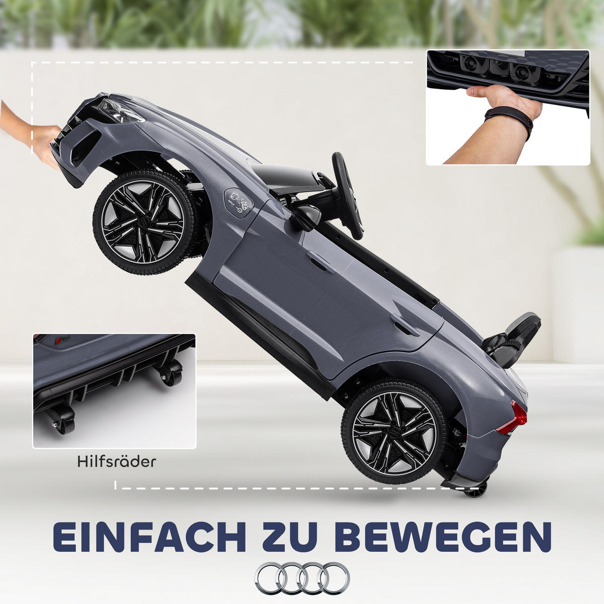 KINDER-ELEKTROAUTO mit Fernbedienung, Hupe, Musik, Scheinwerfer, Gurt, Grau - Grau, Metall (103/58/41cm) - HOMCOM