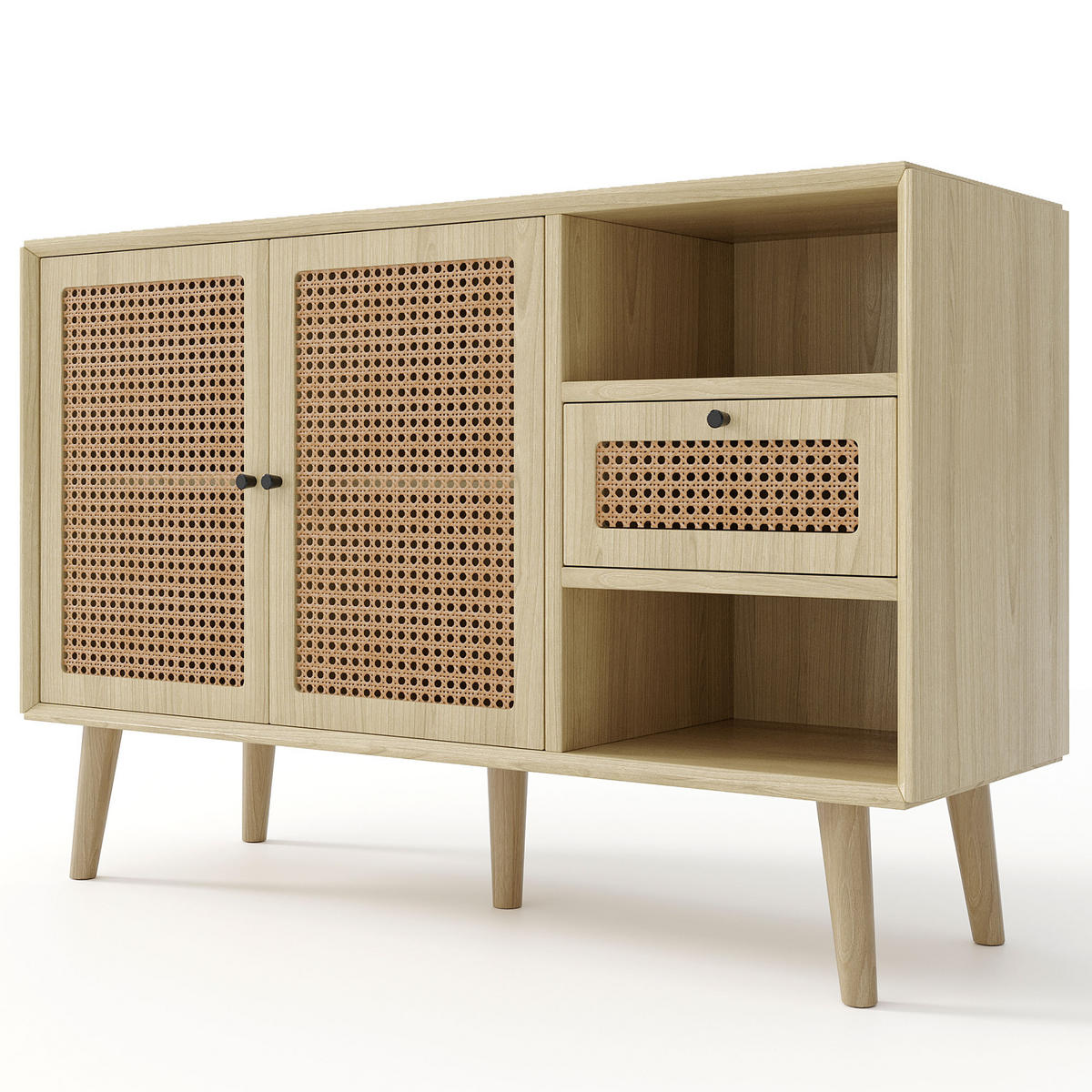 SIDEBOARD 120/40/80 cm Eiche aus MDF mit Rattangeflecht - Eichefarben, Holzwerkstoff (120/80/40cm) - OKWISH