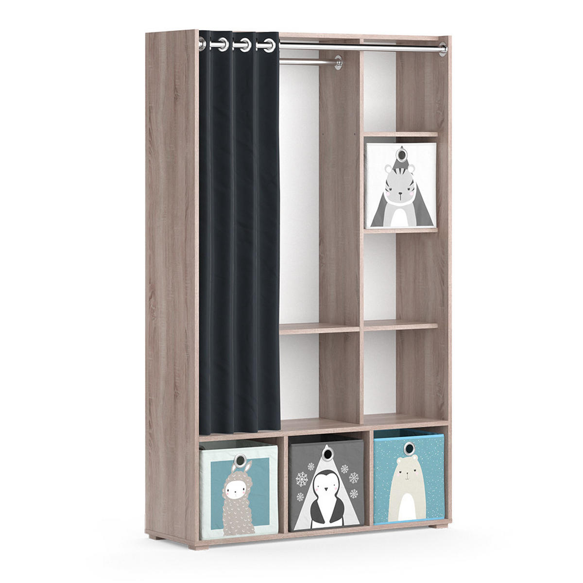 KINDERKLEIDERSCHRANK Luigi Sonoma 105.8 x 178.1 cm Mit Faltboxen (grau) - Grau/Sonoma Eiche, Holzwerkstoff (105.8/178.1/38cm) - Vicco