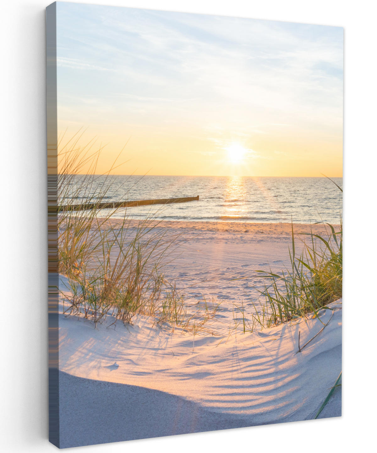 LEINWANDBILD Strand - Sonne - Düne - Gras - Sand - Horizont 30x40 cm - Hellblau, Textil (30/40cm) - MuchoWow