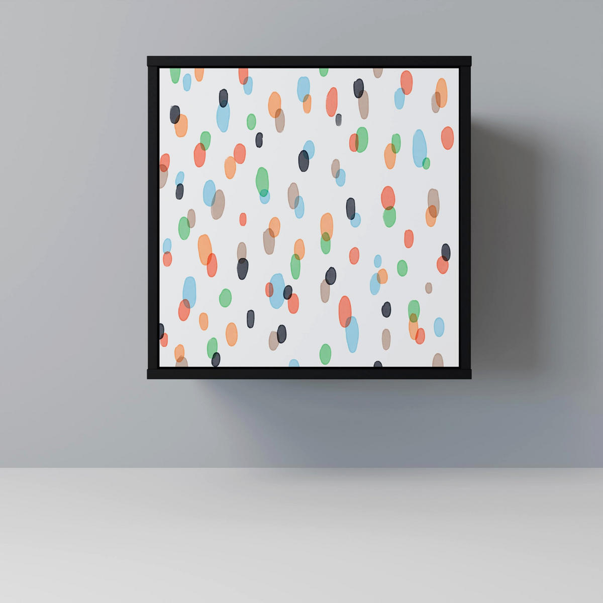 SIDEBOARD ENERGETIC SPOTS, Schwarz, 57,5x42x75,5 cm, Goldfarbene Metallfüße - Goldfarben/Multicolor, Holzwerkstoff/Metall (57.5/75.5/42cm) - SpaceRebels