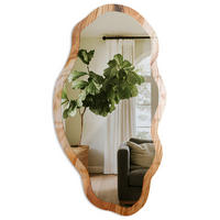 SPIEGEL 90x45 cm asymmetrisch mit Druck - Holzstruktur - Transparent, Glas (45/90/0.4cm) - TULUP
