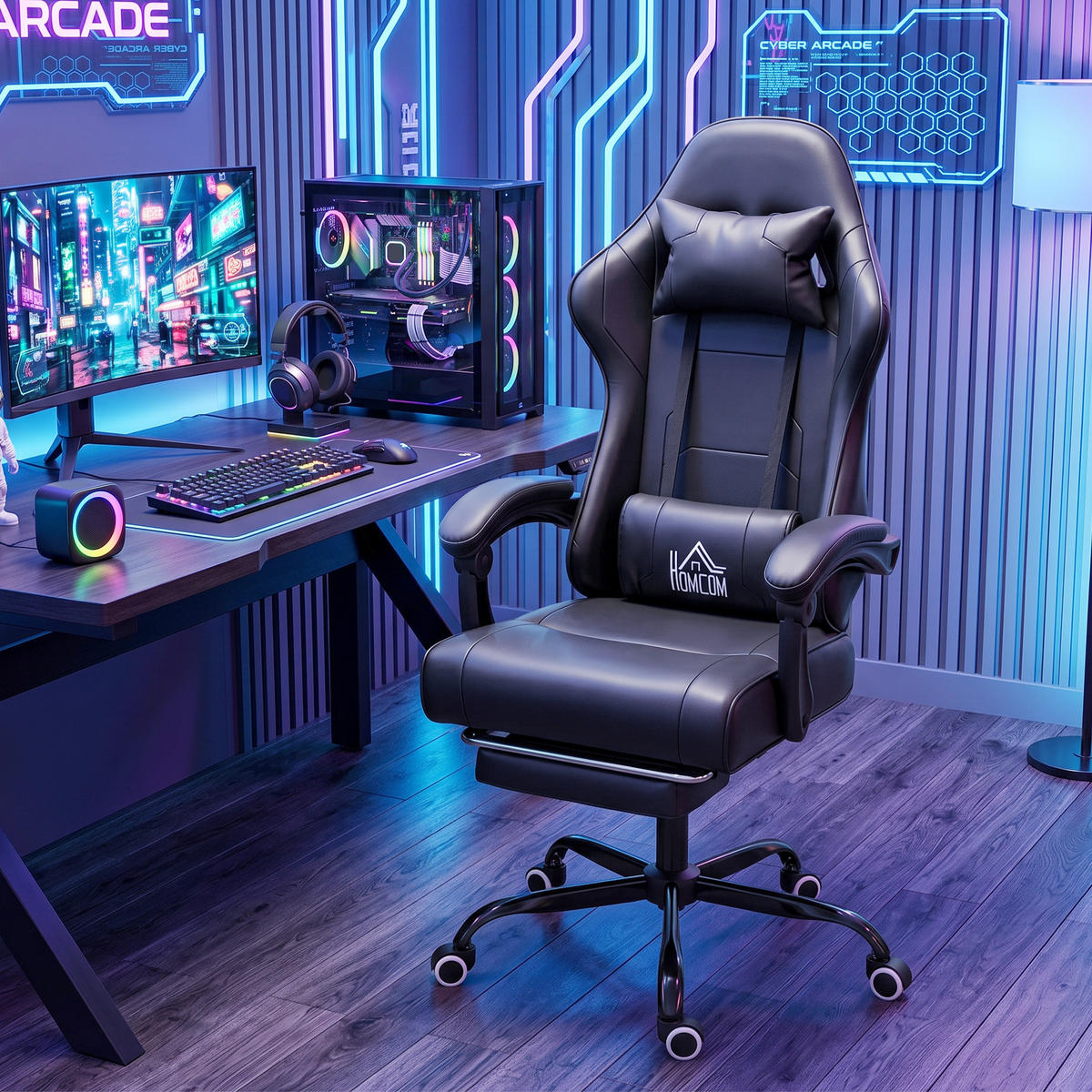 GAMINGSTUHL DE-11867 mit USB-Massage & 155° Neigung Schwarz - Schwarz, Metall (63/134/66cm) - ComfortXL