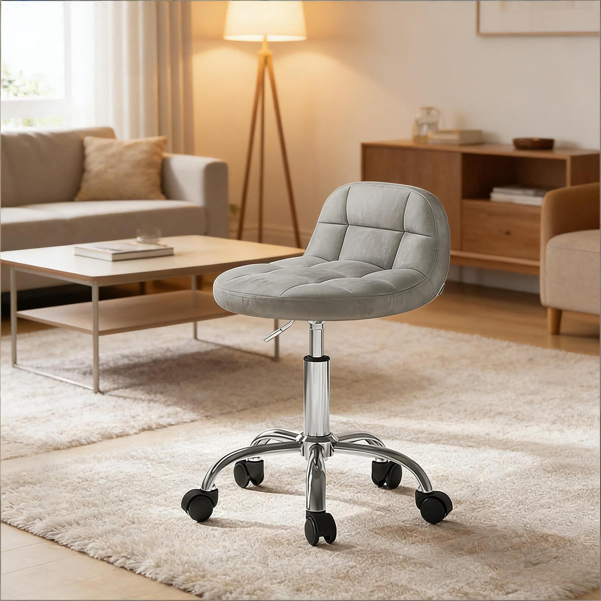 BÜROHOCKER DE-40851 mit Rollen höhenverstellbar 360° drehbar Hellgrau - Hellgrau, Metall (31/68/38cm) - ComfortXL