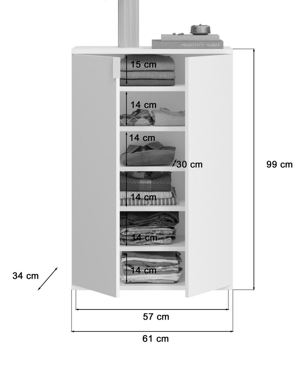 KOMMODE weiß Hochglanz 61 cm 2-türig, Mehrzweckschrank mit 6 Fächern, Garderobenmöbel - Weiß Hochglanz/Silberfarben, Holzwerkstoff/Kunststoff (61/99/34cm) - Inn.Furn