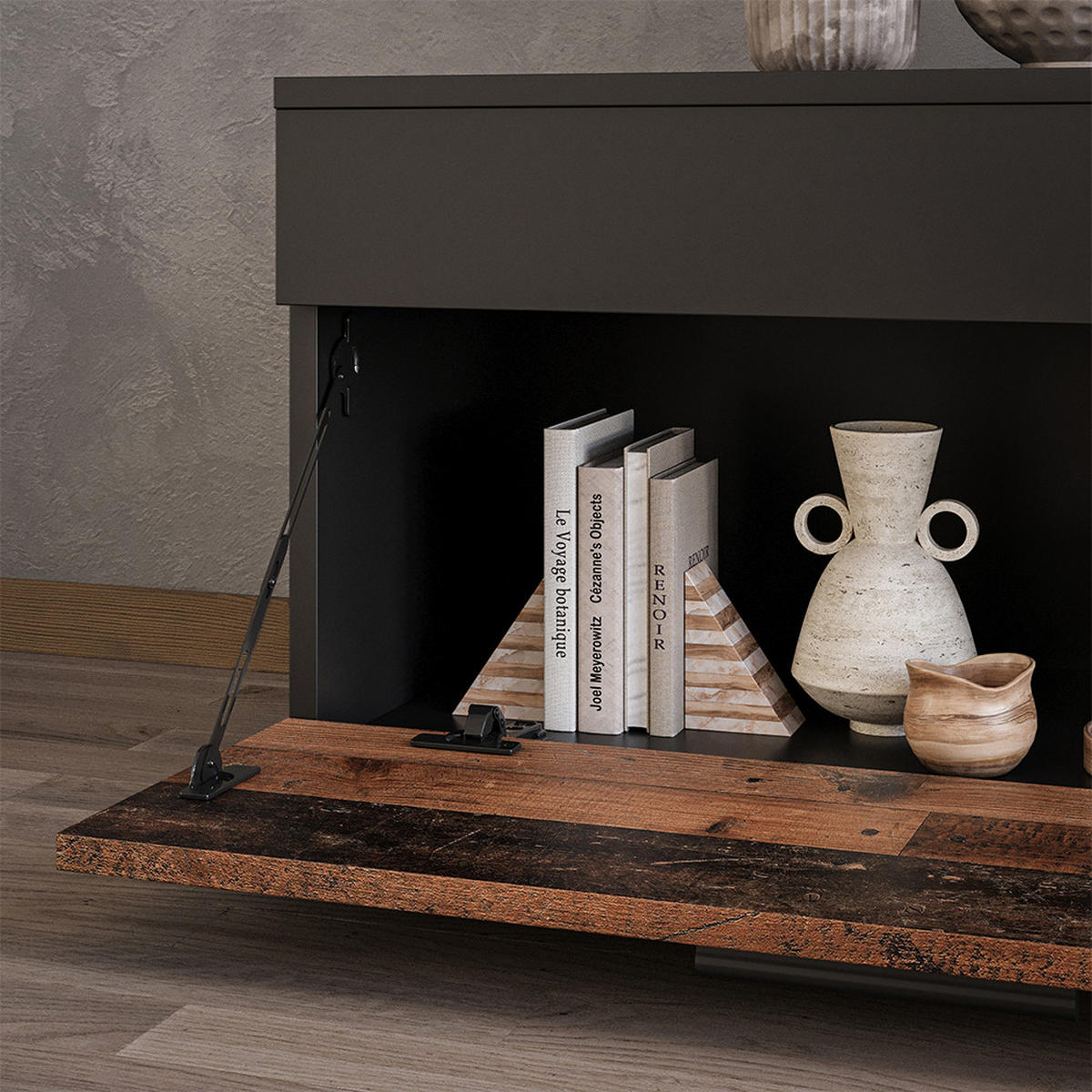 POLICE NA KNIHY Berno Černá/starý styl - černá/hnědá, kompozitní dřevo (70.8/38.9/35.3cm) - Vicco