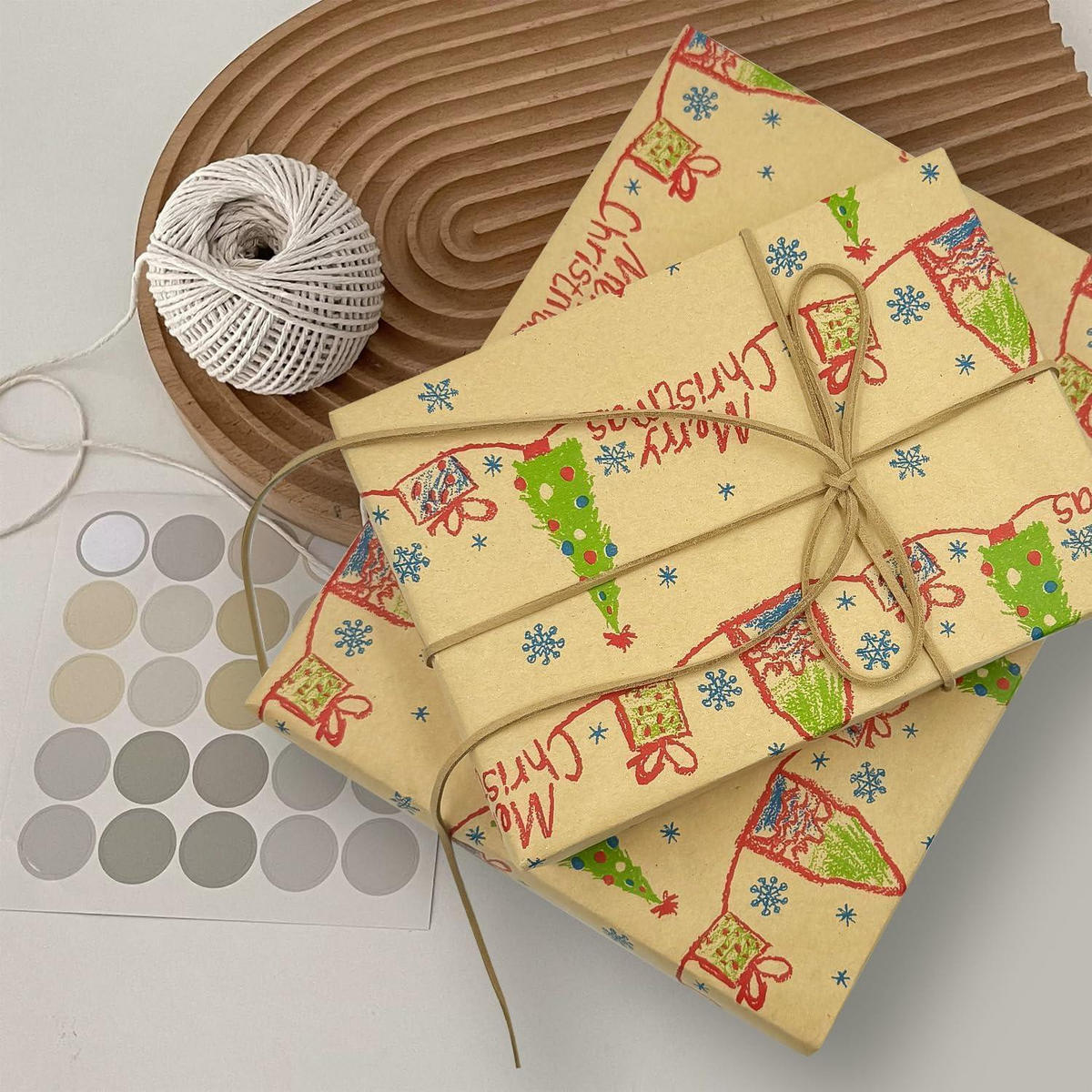 GESCHENKPAPIERROLLE 60 cm x 12 m Weihnachtsbaum Schneeflocke recycelbar - Multicolor, Papier (60/0.1/1200cm)